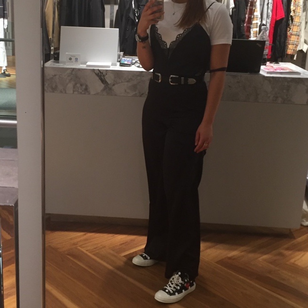 Black satin lace jumpsuit from Paris